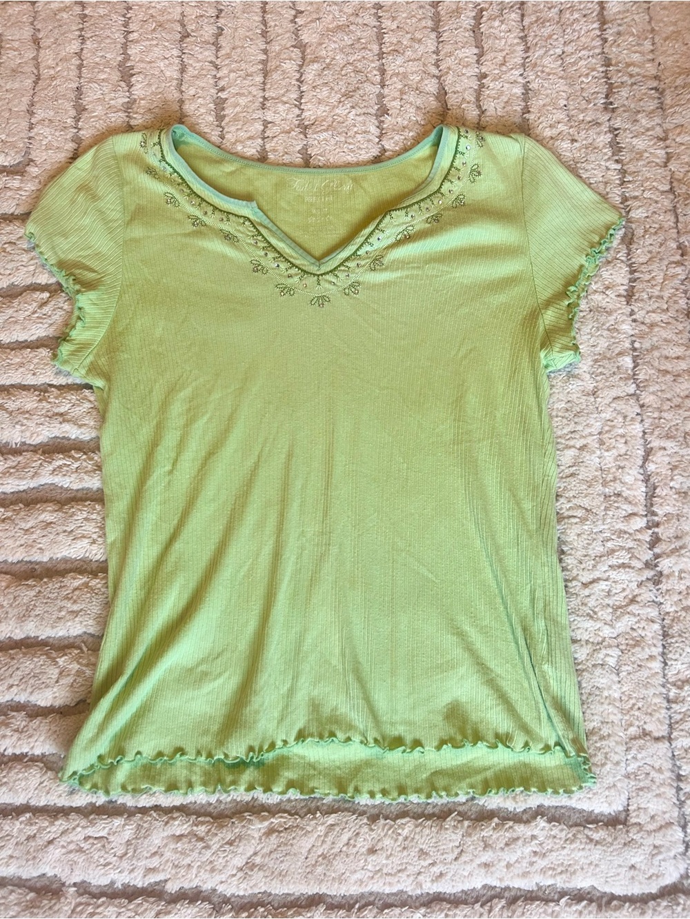 Y2K Green Embroidered Short Sleeve Top